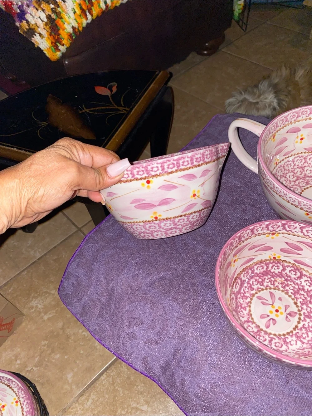 Temp-Tations 3PC Old World Pink Floral Mixing Bowls with Handle